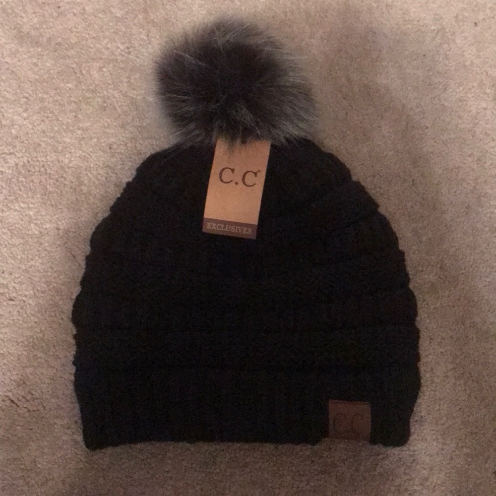 Black CC beanie with Pom